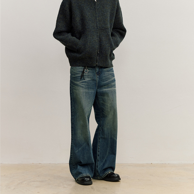 VMCL手缝线洗水A字直筒微阔cleanfit牛仔裤长款男25AW vermicelli