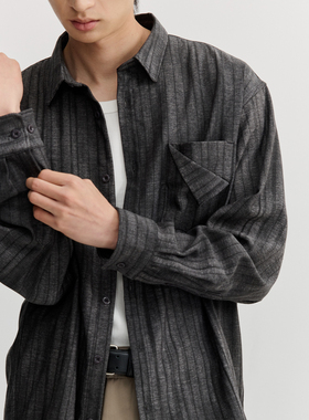 VMCL质感暗条纹黑色口袋宽松休闲衬衫通勤百搭男女26SS vermicell