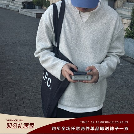 VMCL羊毛混纺特殊花纱假两件V领毛衣针织衫卫衣男女25AW vermicel