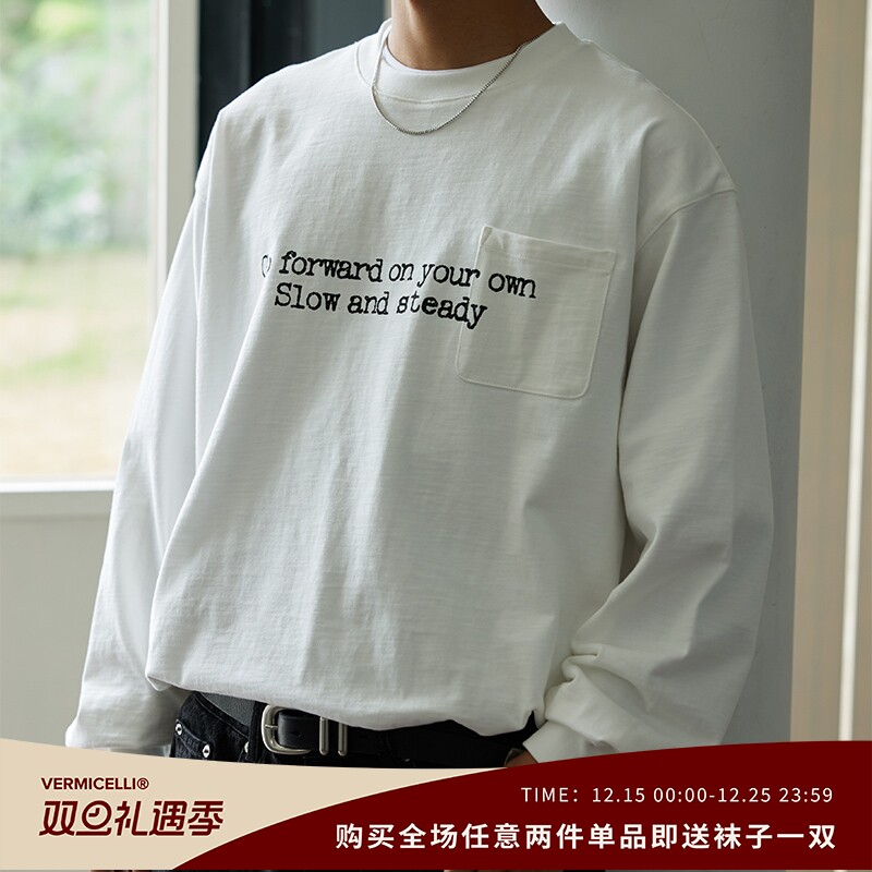 VMCL日系竹节棉口袋长袖TEE恤