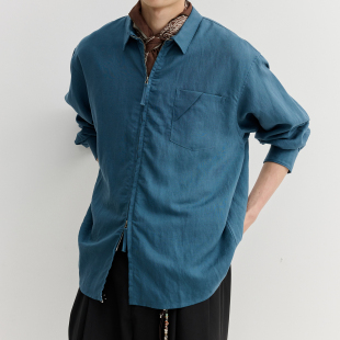 vermicelli 男女26SS VMCL天丝亚麻舒适亲肤透气休闲拉链长袖 衬衫