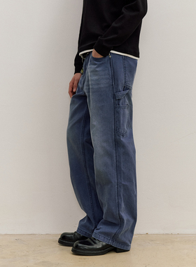 VMCL复古法工蓝做旧洗水修身法工裤牛仔长裤男国潮25AW vermicell