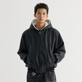 VMCL美式 复古机车羊羔绒弧形宽松连帽PU皮衣夹克男24AW vermicell