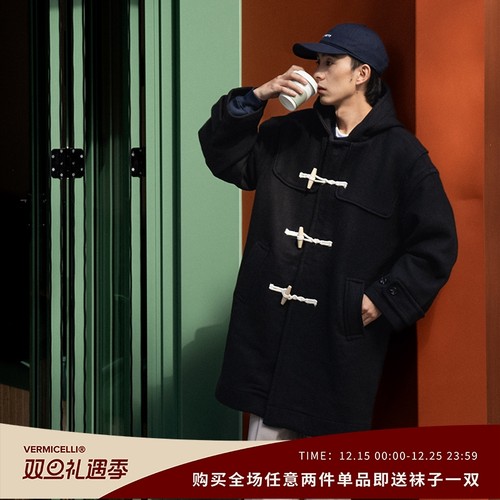 VMCL 质感羊角扣毛呢大衣 中长款休闲通勤外套男女冬季VERMICELLI
