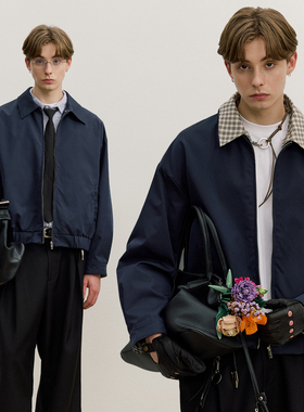 VMCL假两件可拆卸翻领卡其藏蓝复古哈灵顿夹克短款男女 vermicell