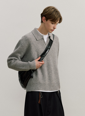 VMCL老钱风海鸥领微落肩羊毛混纺坑条毛衣针织衫男25AW vermicell