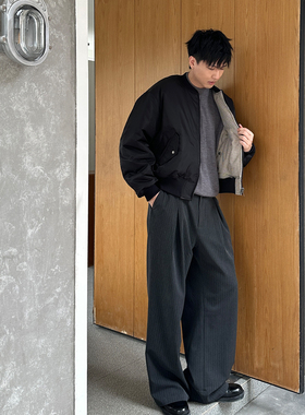 VMCL 双面穿 格纹千鸟格/黑色短宽夹棉MA1夹克外套男女vermicelli