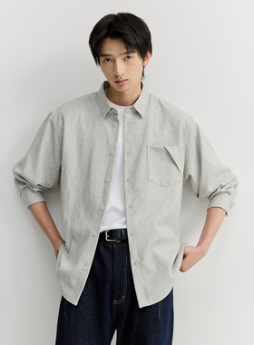 VMCL亚麻混纺花纱老钱风舒适宽松休闲长袖衬衫男女26SS vermicel