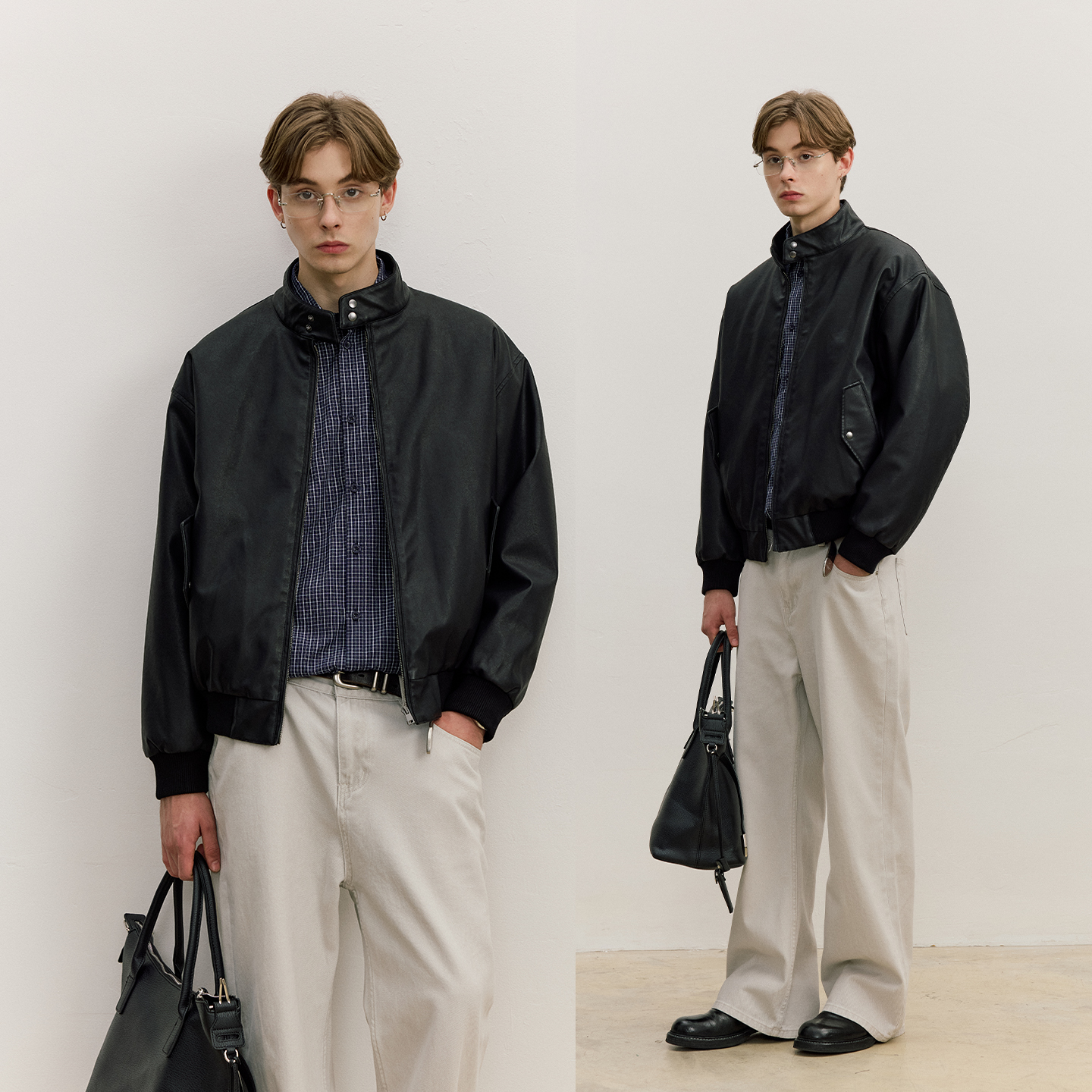 VMCL老钱风哑光水洗PU皮短宽保暖哈灵顿皮衣夹克男25AW vermicell