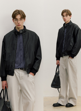 VMCL老钱风哑光水洗PU皮短宽保暖哈灵顿皮衣夹克男25AW vermicell