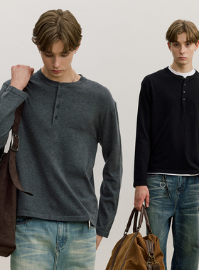 VMCL桑蚕丝羊毛亨利领毛衣慵懒感舒适亲肤薄针织衫男女vermicelli