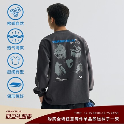 VMCL岩石山脉结构印花户外宽松圆领长袖T恤男国潮24AW vermicelli