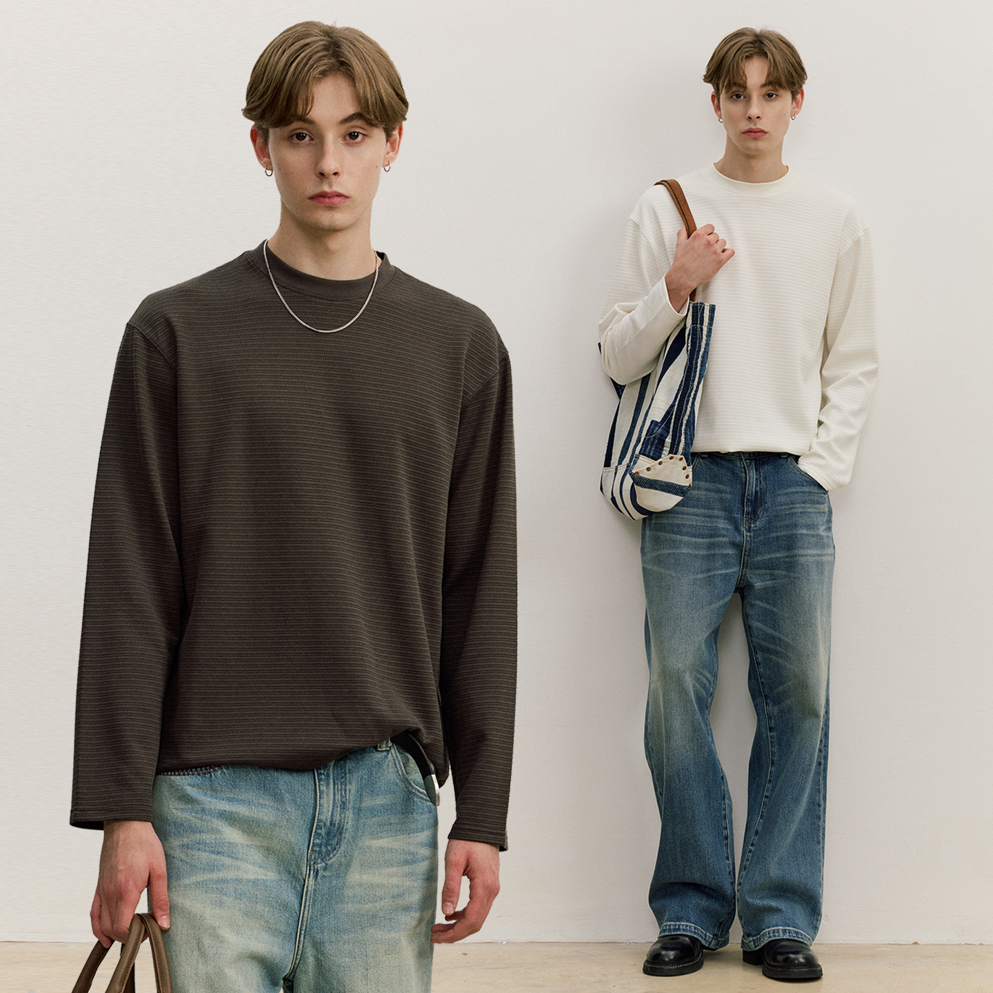 VMCL简约立体肌理条纹宽松休闲薄长袖TEE恤男女秋25AW vermicelli