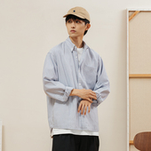 VMCL vermicelli 男女秋21AW 浅蓝色免烫抗皱条纹宽松廓形长袖 衬衫