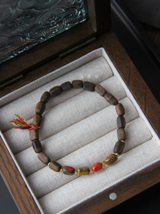 【江枫渔火】天然野文莱棋楠沉香手串18k金南红设计款单圈手链