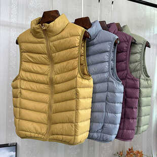 秋冬户外轻便保暖羽绒马甲女款轻薄立领薄款背心白鸭绒羽绒服马夹