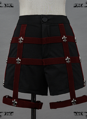 Lolita洛丽塔吊带短裤绑带涩涩短裤姬佬装王子装搭配热裤红黑色