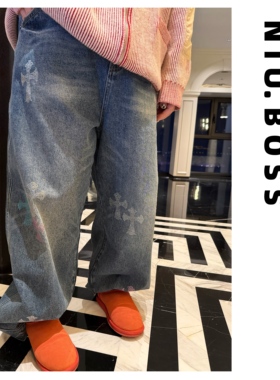 Three Ten.N大码270斤“银河极光”水洗彩钻显瘦直筒牛仔裤