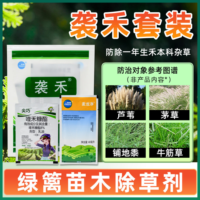 袭禾除草剂套装绿篱小苗苗圃三叶草坪防除茅草芦苇草牛筋草铺地黍