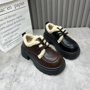女棉鞋 断码 圆头系带增高英伦风加绒保暖时尚 2025秋冬新款 处理女鞋