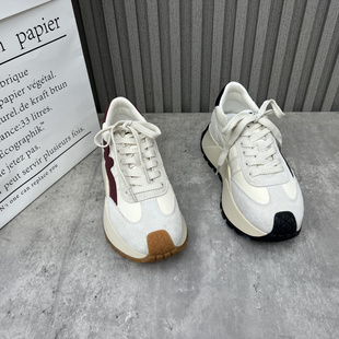 处理真皮女鞋 休闲运动鞋 2024春季 圆头系带厚底阿甘鞋 新款 清仓断码