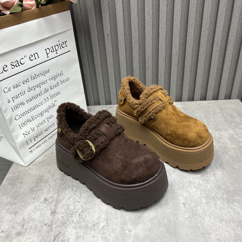 断码处理女鞋2025秋冬款厚底增高深口低帮加绒保暖复古勃肯鞋棉鞋