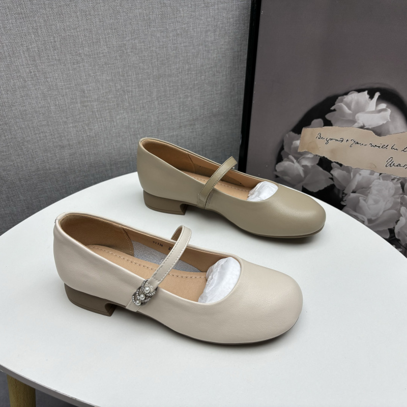 清仓断码处理真皮女鞋2024春季新款玛丽珍圆头浅口低跟牛皮女单鞋