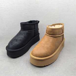 厚底套筒舒适雪地靴 新款 加绒加厚大棉靴断码 处理真皮女靴2025冬季