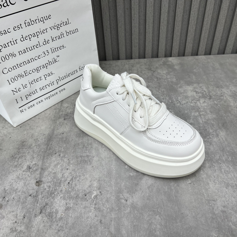 厂家处理真皮女鞋2024秋季新款圆头系带松糕厚底韩版深口休闲板鞋