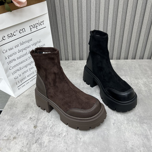 圆头户外粗跟高跟英伦风马丁靴 新款 厂家断码 处理女靴2024秋冬季