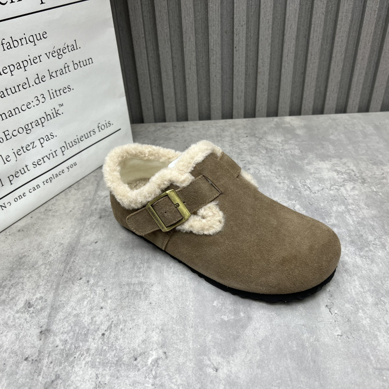 断码处理真皮女鞋2025秋冬款平底防滑复古加绒保暖勃肯鞋深口棉鞋