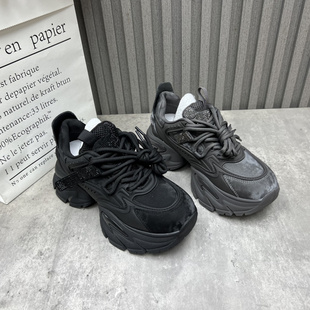 处理真皮女鞋 网红厚底增高老爹鞋 2025秋季 青年潮流爆款 新款 断码