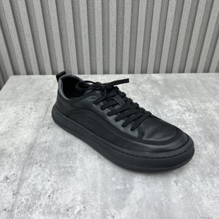 深口系带平底圆头牛皮低帮黑色男皮鞋 2023春新款 潮流真皮男鞋 断码