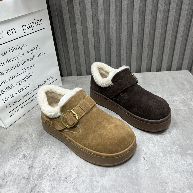 断码处理真皮女鞋2025秋冬新款魔术贴平底复古加绒保暖勃肯鞋棉鞋