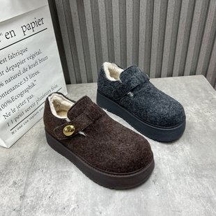 加绒保暖舒适勃肯鞋 厚底复古魔术贴棉鞋 2025秋冬款 处理女鞋 断码