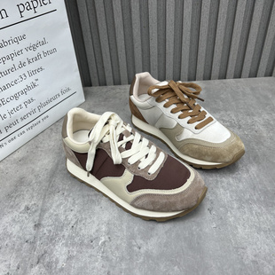 新款 2024秋季 圆头系带阿甘鞋 拼色运动鞋 厂家断码 潮鞋 处理真皮女鞋