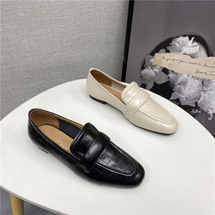 方头简约百搭压花牛皮女单鞋 厂家断码 时尚 真皮女鞋 处理2023春新款