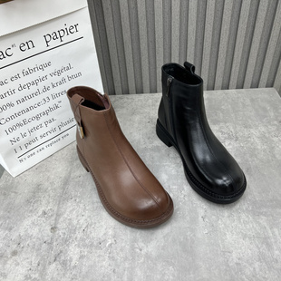 户外低跟时尚 新款 英伦马丁靴40 处理真皮女靴2024秋冬季 清仓断码