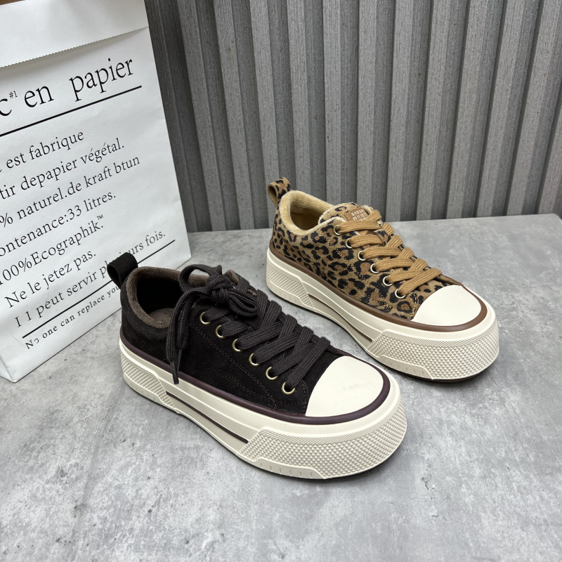 清仓断码处理真皮女鞋2025秋季新款厚底圆头系带棉鞋加绒休闲板鞋