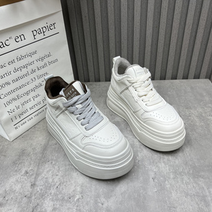 处理真皮女鞋 板鞋 2025冬季 松糕厚底小个子增高加绒小白鞋 新款 断码