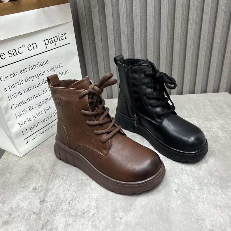 英伦牛皮马丁靴厂家断码处理真皮女靴2025秋冬季新款加绒棉短靴40
