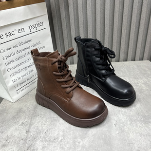 加绒棉短靴40 新款 英伦牛皮马丁靴厂家断码 处理真皮女靴2025秋冬季