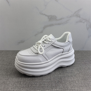 松糕厚底小个子增高白色运动鞋 厂家断码 新款 2025春季 处理真皮女鞋