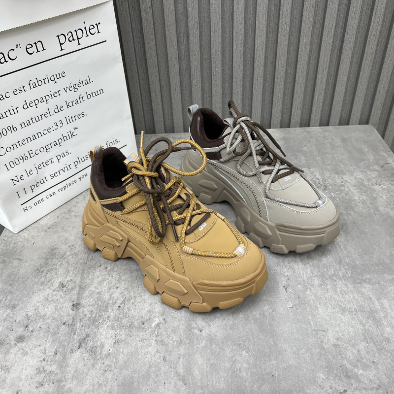 清仓断码处理女鞋2024秋冬季新款圆头系带松糕厚底加绒跑步老爹鞋