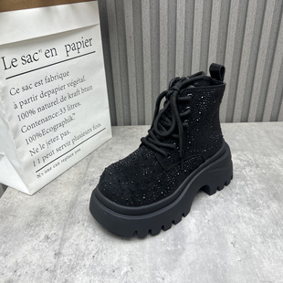 烫钻厚底增高侧拉链厚绒马丁靴棉靴 新款 厂家断码 处理女靴2025冬季