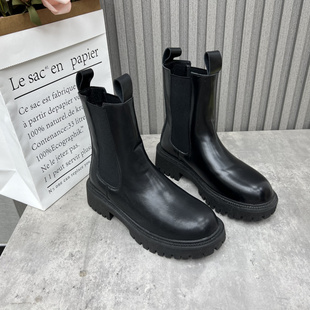 圆头套筒加绒保暖切尔西靴短靴 新款 清仓断码 处理真皮女靴2024冬季
