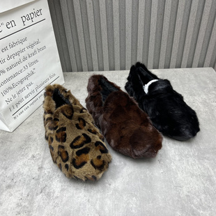 水貂毛圆头套脚深口平底绒里舒适毛毛鞋 2025秋冬新款 处理女鞋 断码