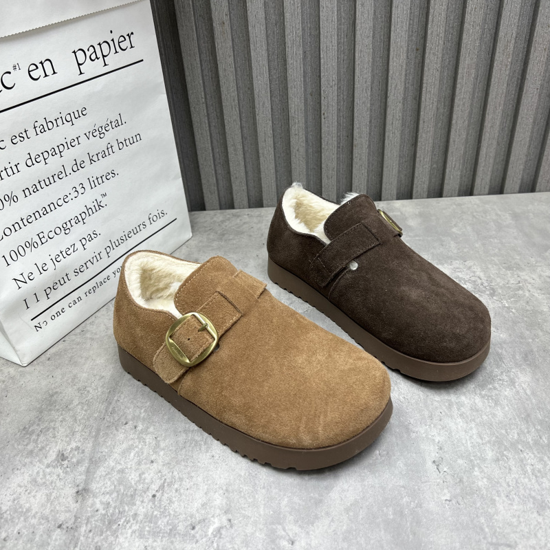 断码处理真皮女鞋2025秋冬款平底复古勃肯鞋魔术贴绒里保暖女棉鞋