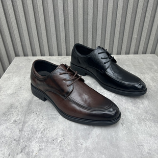 商务皮鞋 断码 复古纯色深口圆头低跟系带男士 2023新款 处理真皮男鞋