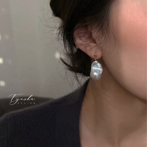 TYUSHA法式大巴洛克珍珠耳钉